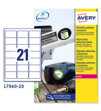 Etichette adesive L7060 - in poliestere - laser - permanenti - 63,5 x 38,1 mm - 21 et/fg - 20 fogli - bianco - Avery