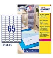 Etichette adesive L7551 - in poliestere - laser - permanenti - 38,1 x 21,2 mm - 65 et/fg - 25 fogli - trasparente - Aver