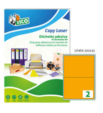 Etichette adesive LP4F - in carta - angoli arrotondati - permanenti - 200 x 142 mm - 2 et/fg - 70 fogli - arancio fluo -
