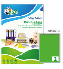 Etichette adesive LP4F - in carta - angoli arrotondati - permanenti - 200 x 142 mm - 2 et/fg - 70 fogli - verde fluo - T