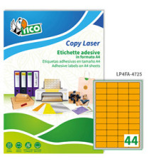 Etichette adesive LP4F - in carta - angoli arrotondati - permanenti - 47,5 x 25,5 mm - 44 et/fg - 70 fogli - arancio flu