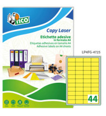Etichette adesive LP4F - in carta - angoli arrotondati - permanenti - 47,5 x 25,5 mm - 44 et/fg - 70 fogli - giallo fluo