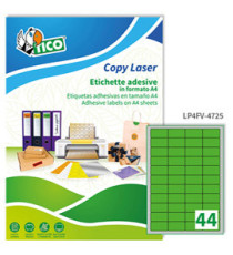 Etichette adesive LP4F - in carta - angoli arrotondati - permanenti - 47,5 x 25,5 mm - 44 et/fg - 70 fogli - verde fluo