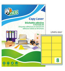Etichette adesive LP4F - in carta - angoli arrotondati - permanenti - 99,1 x 67,7 mm - 8 et/fg - 70 fogli - giallo fluo