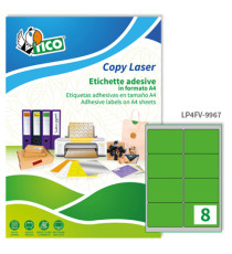 Etichette adesive LP4F - in carta - angoli arrotondati - permanenti - 99,1 x 67,7 mm - 8 et/fg - 70 fogli - verde fluo -