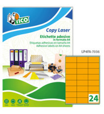 Etichette adesive LP4F - in carta - con margini - permanenti - 70 x 36 mm - 24 et/fg - 70 fogli - arancio fluo - Tico