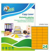 Etichette adesive LP4F - in carta - con margini - permanenti - 70 x 36 mm - 24 et/fg - 70 fogli - arancio fluo - Tico