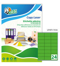 Etichette adesive LP4F - in carta - con margini - permanenti - 70 x 36 mm - 24 et/fg - 70 fogli - verde fluo - Tico