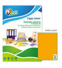 Etichette adesive LP4F - in carta - permanenti - 210 x 297 mm - 1 et/fg - 70 fogli - arancio fluo - Tico
