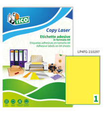 Etichette adesive LP4F - in carta - permanenti - 210 x 297 mm - 1 et/fg - 70 fogli - giallo fluo - Tico