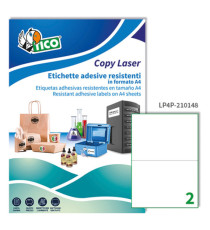 Etichette adesive LP4P - in poliestere - laser - permanenti - 210 x 148 mm - 2 et/fg - 70 fogli - bianco - Tico