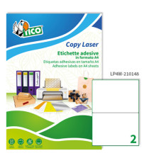 Etichette adesive LP4W - in carta - angoli arrotondati - permanenti - 210 x 148 mm - 2 et/fg - 100 fogli - bianco - Tico