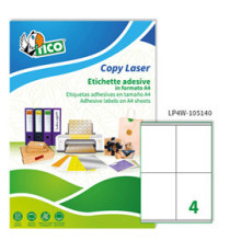 Etichette adesive LP4W - in carta - con margini - permanenti - 105 x 140 mm - 4 et/fg - 100 fogli - bianco - Tico
