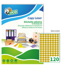 Etichette adesive ovali GL4 - in carta - permanenti - 22 x 16 mm - 120 et/fg - 100 fogli - oro satinato - Tico
