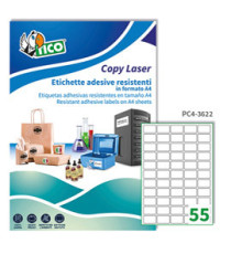 Etichette adesive PC4 - in poliestere - laser - permanenti - 36 x 22 mm - 55 et/fg - 100 fogli - trasparente - Tico