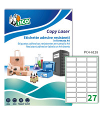 Etichette adesive PC4 - in poliestere - laser - permanenti - 61 x 286 mm - 27 et/fg - 100 fogli - trasparente - Tico