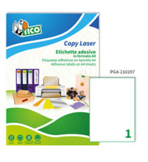 Etichette adesive PG4 - in carta - laser - permanenti - 210 x 297 mm - 1 et/fg - 100 fogli - bianco lucido - Tico