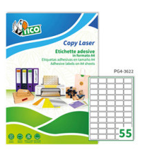 Etichette adesive PG4 - in carta - laser - permanenti - 36 x 22 mm - 55 et/fg - 100 fogli - bianco  lucido - Tico
