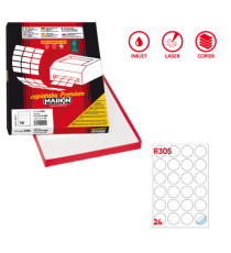 Etichette adesive R/305 - in carta - permanenti - tonde - diametro 40 mm - 24 et/fg - 100 fogli - bianco - Markin