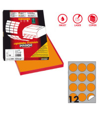 Etichette adesive R/310 - in carta - permanenti - tonde - diametro 60 mm - 12 et/fg - 100 fogli - arancio fluo - Markin