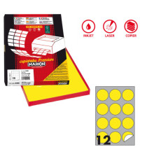 Etichette adesive R/310 - in carta - permanenti - tonde - diametro 60 mm - 12 et/fg - 100 fogli - giallo fluo - Markin