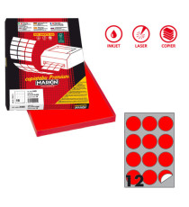 Etichette adesive R/310 - in carta - permanenti - tonde - diametro 60 mm - 12 et/fg - 100 fogli - rosso fluo - Markin