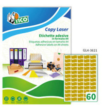 Etichette adesive sagomate GL4 - in carta - permanenti - 36 x 21 mm - 60 et/fg - 100 fogli - oro satinato - Tico