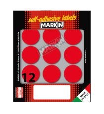 Etichette adesive tonde - in carta - permanenti - diametro 34 mm - 12 et/fg - 10 fogli - rosso - Markin
