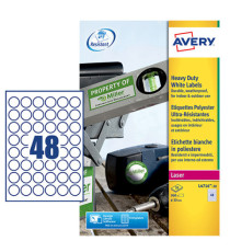 Etichette adesive tonde L4716 - in poliestere - laser - permanenti - diametro 30 mm - 48 et/fg - 20 fogli - bianco - Ave