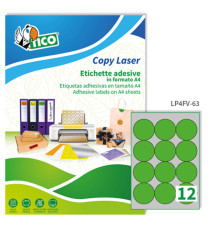 Etichette adesive tonde LP4F - in carta - con margini - permanenti - diametro 63,5 mm - 12 et/fg - 70 fogli - verde fluo