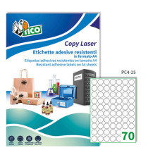 Etichette adesive tonde PC4 - in poliestere - laser - permanenti - diametro 25 mm - 70 et/fg - 100 fogli - trasparente -