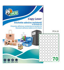 Etichette adesive tonde PC4 - in poliestere - laser - permanenti - diametro 25 mm - 70 et/fg - 100 fogli - trasparente -