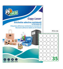 Etichette adesive tonde PC4 - in poliestere - laser - permanenti - diametro 36 mm - 35 et/fg - 100 fogli - trasparente -