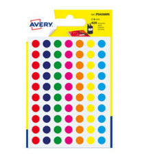 Etichette adesive tonde PSA - in carta - permanenti - diametro 8 mm - 70 et/fg - 6 fogli - colori assortiti - Avery