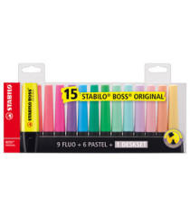 Evidenziatore Boss Original - punta a scalpello - tratto 2 - 5 mm - colori assortiti fluo + pastel - Stabilo - deskset 1