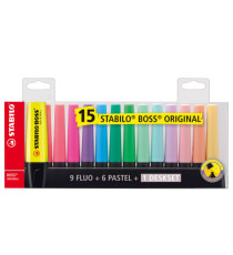 Evidenziatore Boss Original - punta a scalpello - tratto 2 - 5 mm - colori assortiti fluo + pastel - Stabilo - deskset 1