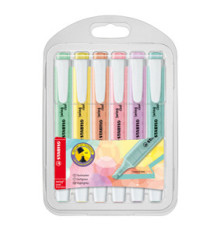 Evidenziatore Swing Cool Pastel - punta a scalpello - tratto 1 - 4 mm - colori assortiti - Stabilo - astuccio 6 pezzi