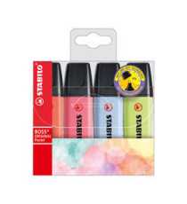 Evidenziatori Stabilo Boss Pastel - punta a scalpello - tratto 2 - 5 mm - colori assortiti - Stabilo - astuccio 4 pezzi