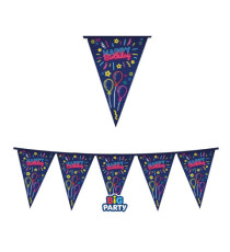 Festone bandiere Happy Birthday - in cartoncino - neon - 3 mt - Big Party
