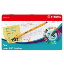 Fineliner Point 88 - tratto 0,4 mm - colori assortiti - Stabilo - scatola metallo 50 pezzi