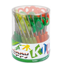 Forbici per mancini centimetrate - 13,5 cm - colori assortiti - Lebez - barattolo 24 pezzi