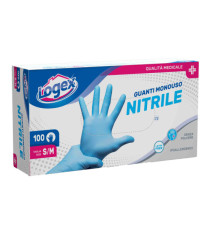 Guanti in nitrile non talcato - per uso medicale - taglia S/M - azzurro - Logex Professional - scatola 100 pezzi