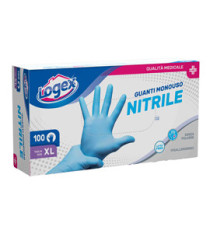 Guanti in nitrile non talcato - per uso medicale - taglia XL - azzurro - Logex Professional - scatola 100 pezzi