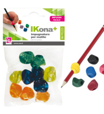 Impugnatura per matite - gomma - colori assortiti - IKona+ - conf. 10 pezzi