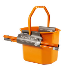 Kit per pavimenti Secchiostrizza - secchio con strizzatore 12 L + mop 240 gr + manico da 130 cm - arancione - Perfetto