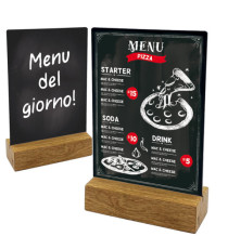 Lavagna da tavolo scrivibile - con base in legno massello - A6 - 10,5 x 15 x 4 cm - nero - Lebez