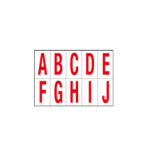 Lettere adesive da A a J - in PVC - 70 x 124 mm - 10 et/fg - 1 foglio - rosso/bianco