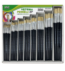 Pennello punta piatta serie 577 - punta a spatola in pura setola - Lebez - Assortimeno vetrinetta 168 pezzi