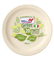 Piatto fondo monouso - rotondo - diametro 22 cm - Mater-Bi - avorio - Dopla Green - conf. 20 pezzi