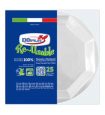 Piatto fondo riutilizzabile - ottagonale - diametro 22 cm - PS reuse - bianco - Dopla - conf. 25 pezzi